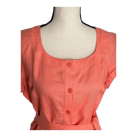 Jones New York Signature 100% Linen Blouse Womens M Pink Salmon Sleeves Pocket - Picture 2 of 13
